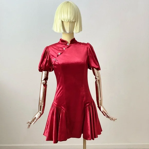open lace back dress Red Crystal Heart Dress